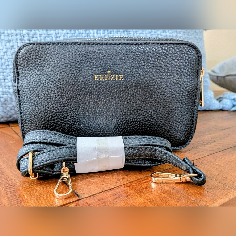 Kedzie Black Modernist Vegan Leather Crossbody Handbag NWOT - Great Gift Idea!!